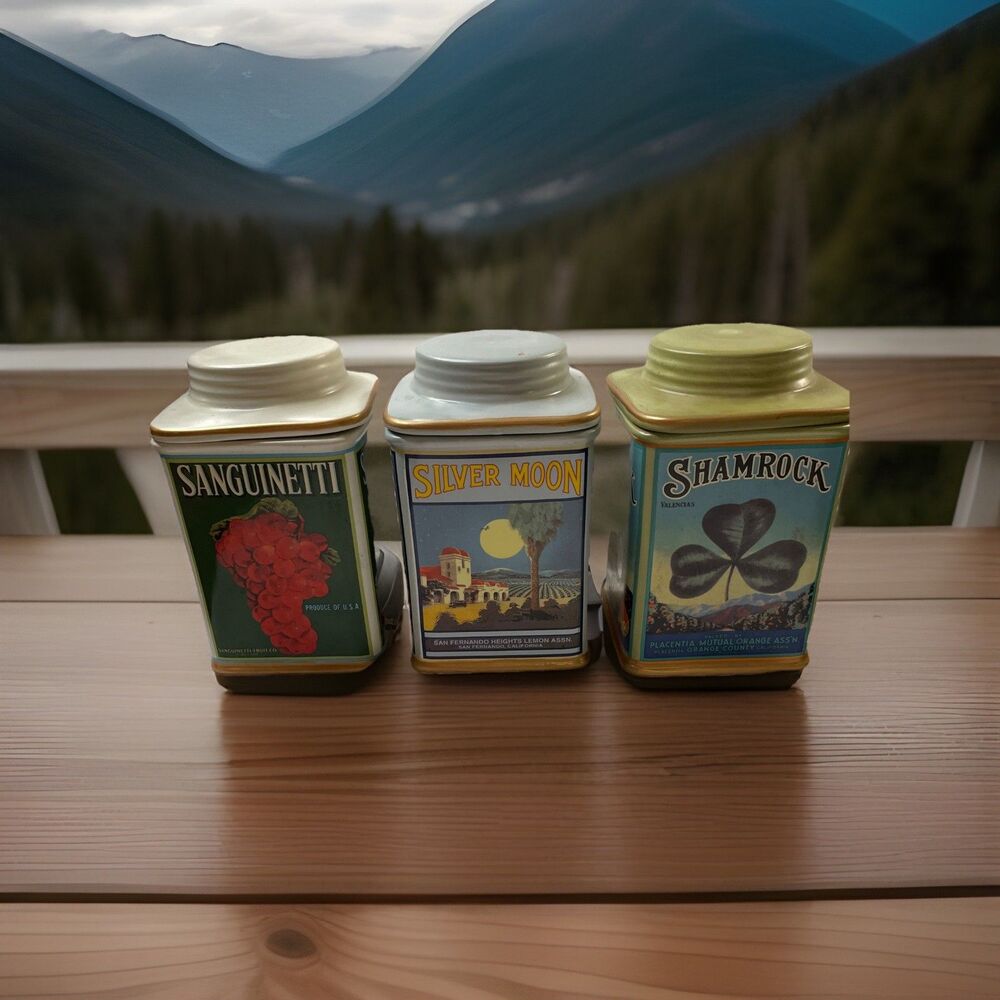 (3) Oneida Vintage Label Collection Ceramic Canisters Shamrock Sanguinetti Moon